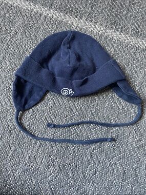 Navy Earflap Hat with White Snail Motif